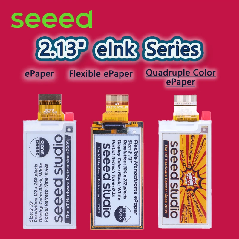 Серия Seeed 2,13 дюйма eInk: 2,13 дюйма монохромный/гибкий монохромный/скоростной цвет eInk, интерфейс SPI, поддержка XIAO/Arduino/STM32
Серия Seeed 2,13 дюйма eInk: 2,13 дюйма монохромный/гибкий монохромный/скоростной цвет eInk, интерфейс SPI, поддержка XIAO/Arduino/STM32