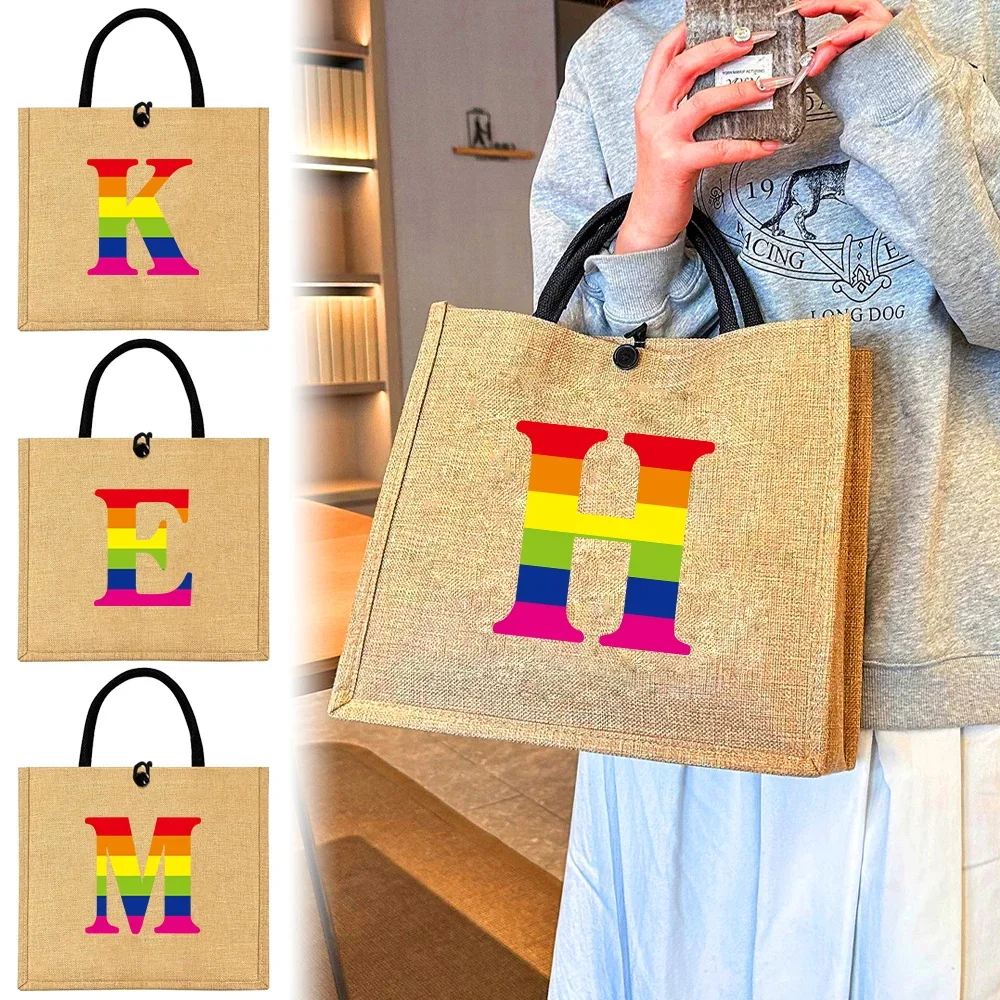 Linen Button Handbag Shoulder Bag rainbow Organizer Storage Jute Tote Bags Imitation Cotton and Women Shopping
Linen Button Handbag Shoulder Bag rainbow Organizer Storage Jute Tote Bags Imitation Cotton and Women Shopping
