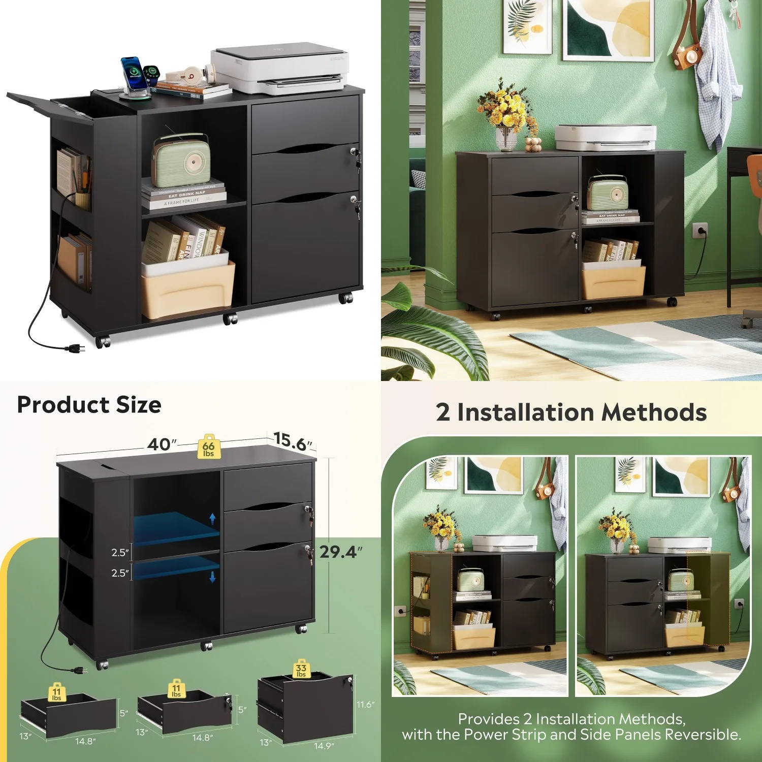 File Cabinet with Lock, 3 Drawer Rolling Mobile Lateral Filing Cabinets with Charging Station Printer Stand with, Customized
File Cabinet with Lock, 3 Drawer Rolling Mobile Lateral Filing Cabinets with Charging Station Printer Stand with, Customized