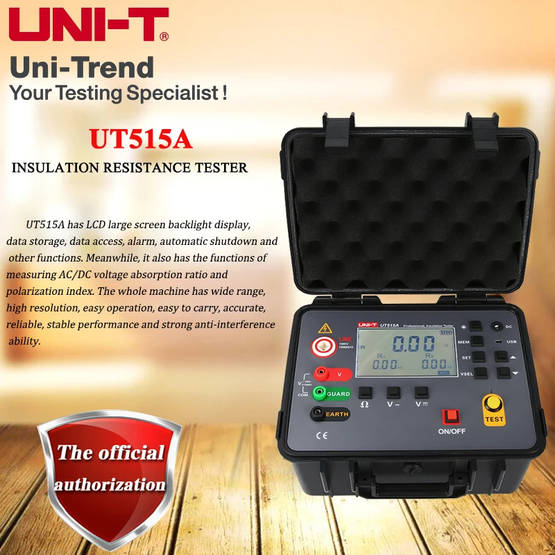 UNI-T Portable High Voltage Digital Insulation Resistance Tester UT515A Output 10kV/1000GΩ; Data Storage/PC Communication
UNI-T Portable High Voltage Digital Insulation Resistance Tester UT515A Output 10kV/1000GΩ; Data Storage/PC Communication