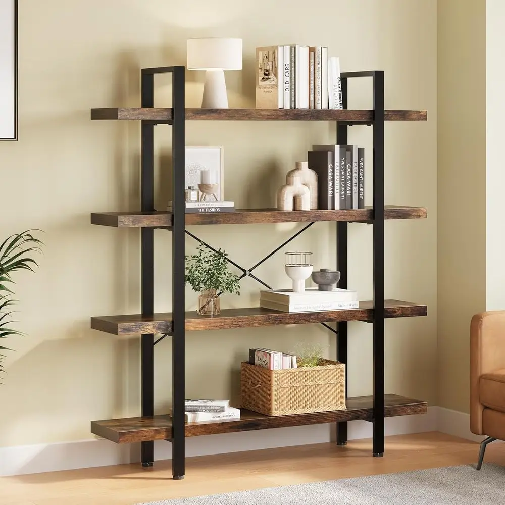 Sturdy 4-Tier Bookshelf, 55 Tall, Industrial Style, Large Capacity, Suitable for Office, Bedroom, Living Room, Brown
Sturdy 4-Tier Bookshelf, 55 Tall, Industrial Style, Large Capacity, Suitable for Office, Bedroom, Living Room, Brown