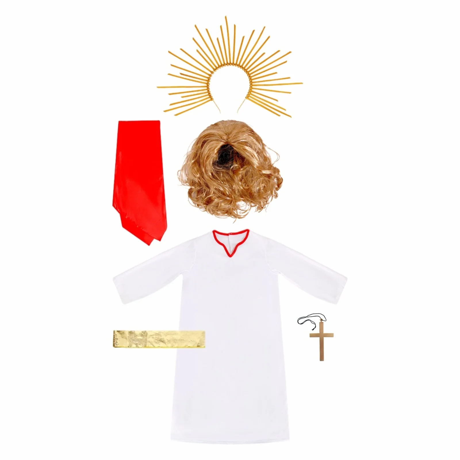 Easter Jesus Costume Set for Kids Long Sleeve Robe Dress Shawl Waistband Halo Headband Cross Necklace Wig Cosplay Supplies
Easter Jesus Costume Set for Kids Long Sleeve Robe Dress Shawl Waistband Halo Headband Cross Necklace Wig Cosplay Supplies
