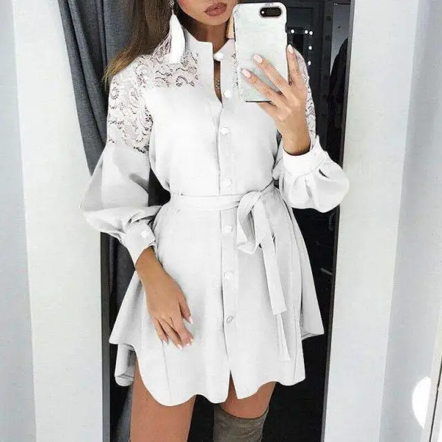 Women's Lace Panel Belted Shirt Dress - Long Sleeve and Button Front Stylish Elegant Dress for Daily
Women's Lace Panel Belted Shirt Dress - Long Sleeve and Button Front Stylish Elegant Dress for Daily