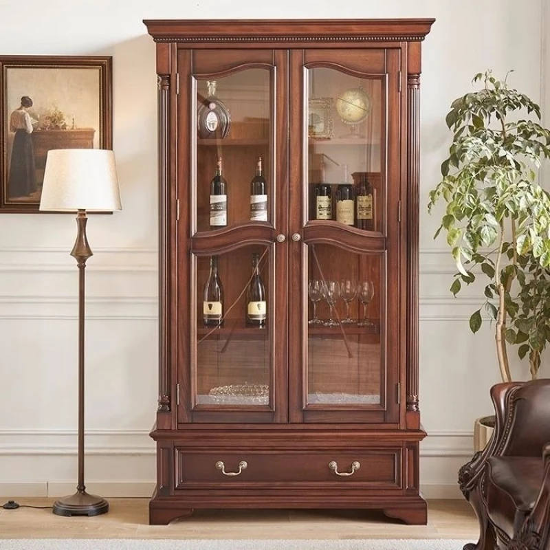 American all-solid wood wine cabinet double-open glass door display cabinet
American all-solid wood wine cabinet double-open glass door display cabinet