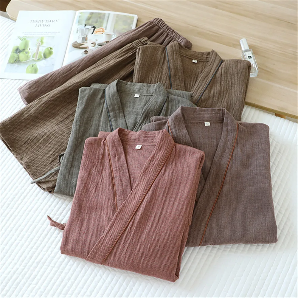 Japanese Tie Up Kimono Robes Pajamas Set for Men's Cotton Loose Summer Thin Short Sleeved Shorts Home Clothes
Japanese Tie Up Kimono Robes Pajamas Set for Men's Cotton Loose Summer Thin Short Sleeved Shorts Home Clothes