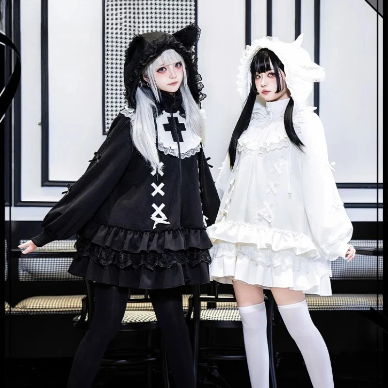 Spring New Women's Loose Removable Hat Zipper Hoodie Dress Original Design Japanese Gothic Sweet Cool Lolita Long Sleeve Dress
Spring New Women's Loose Removable Hat Zipper Hoodie Dress Original Design Japanese Gothic Sweet Cool Lolita Long Sleeve Dress