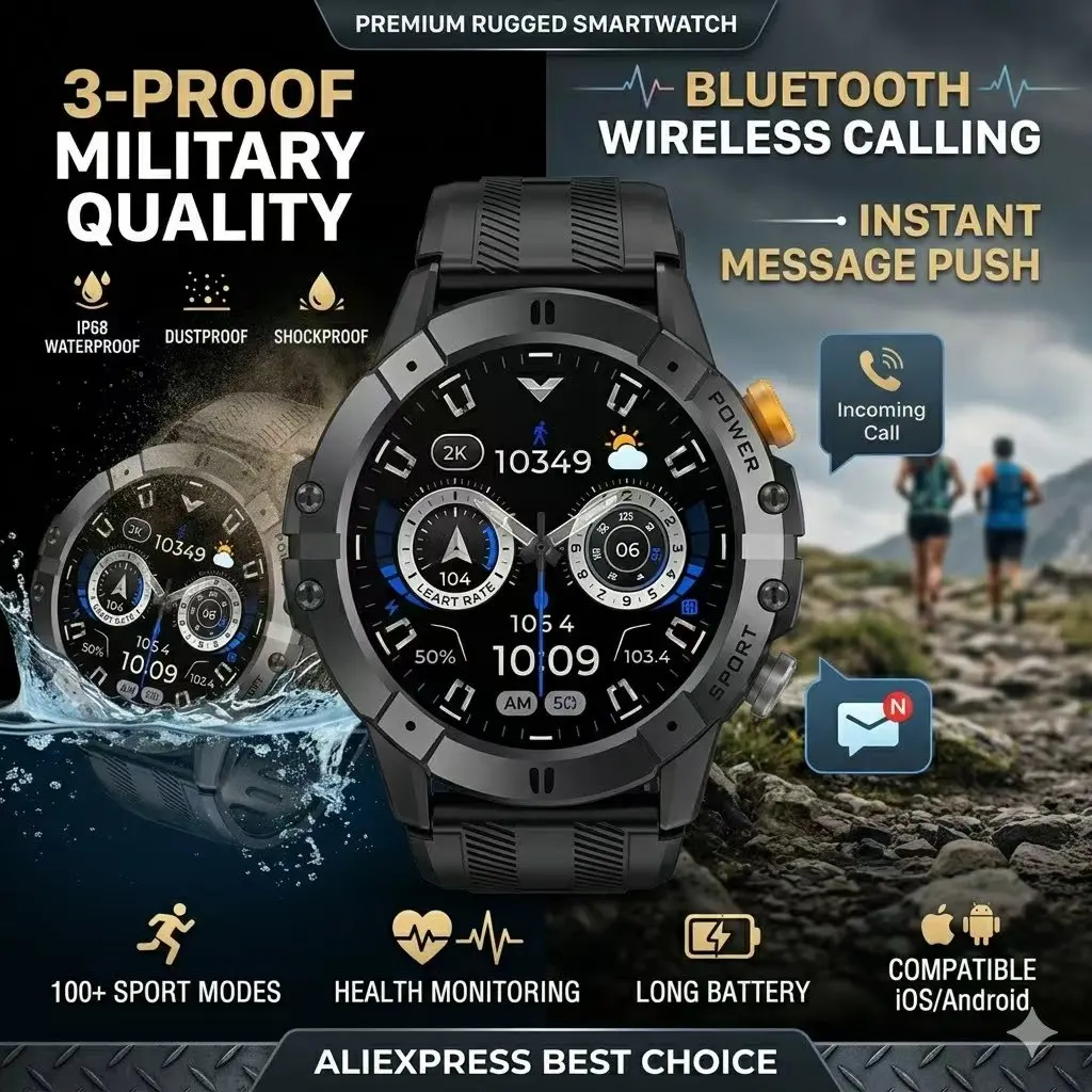 Professional Sport Smart Watch - 100+ Exercise Modes, Blood Pressure & Sleep Monitor, Rugged Fitness Tracker, Wireless Connectiv
Professional Sport Smart Watch - 100+ Exercise Modes, Blood Pressure & Sleep Monitor, Rugged Fitness Tracker, Wireless Connectiv