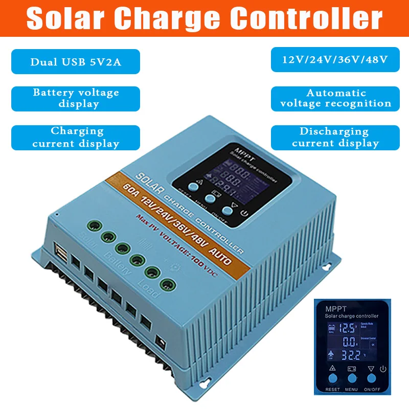 60A 100A 12V 24V 36V 48V MPPT Solar Charge Controller Solar Panel Battery Intelligent Regulator LCD Display Dual USB 
60A 100A 12V 24V 36V 48V MPPT Solar Charge Controller Solar Panel Battery Intelligent Regulator LCD Display Dual USB