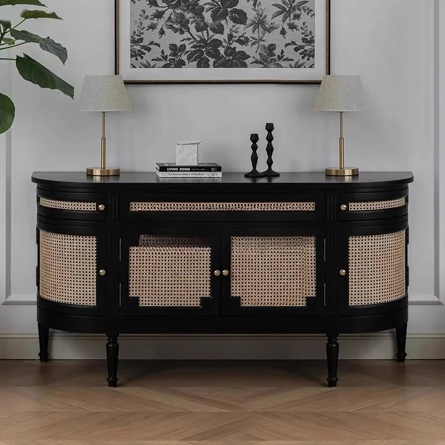 French retro storage entrance cabinet solid wood braided rattan black storage cabinet solid wood TV cabinet customization
French retro storage entrance cabinet solid wood braided rattan black storage cabinet solid wood TV cabinet customization