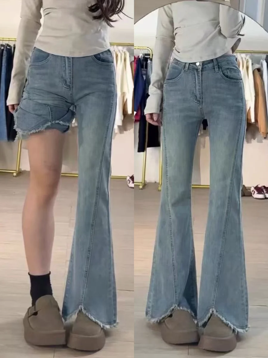 Светло-голубые расклешенные джинсы с необработанным краем, женские, новые, больших размеров, утягивающие, с высокой талией, эластичные, прикрывающие бедра, из хлопка стрейч.
Светло-голубые расклешенные джинсы с необработанным краем, женские, новые, больших размеров, утягивающие, с высокой талией, эластичные, прикрывающие бедра, из хлопка стрейч.