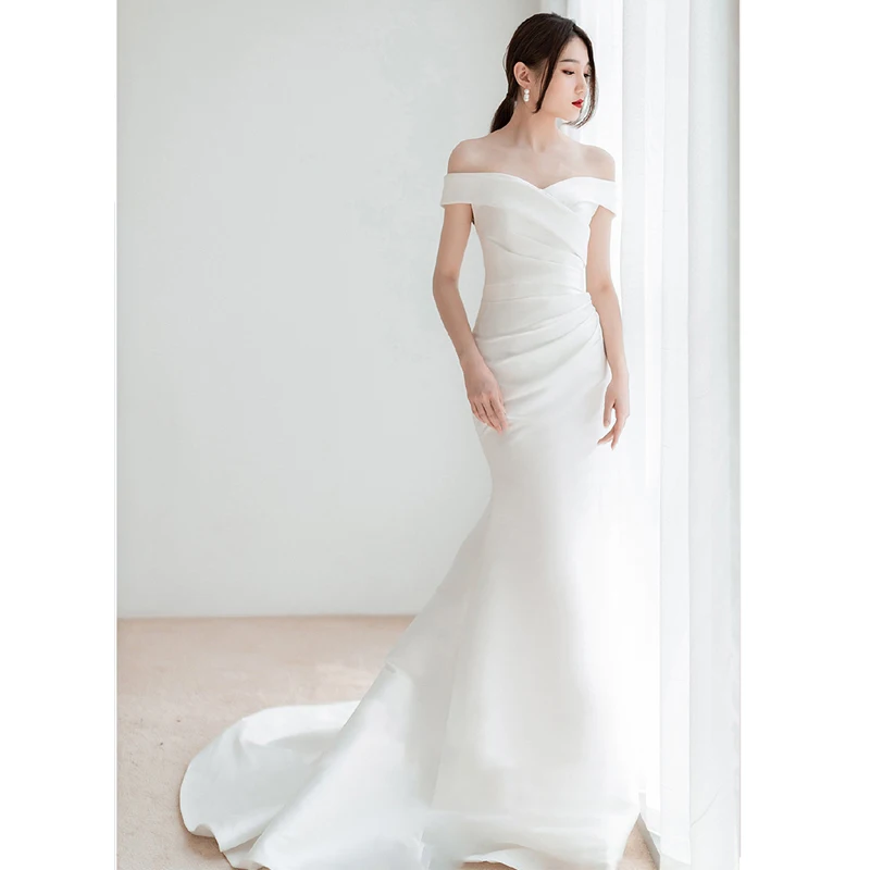 Mermaid Wedding Dress Simple Off Shoulder wedding dresses for women marriage dress Pleated Satin Bridal Gown customized
Mermaid Wedding Dress Simple Off Shoulder wedding dresses for women marriage dress Pleated Satin Bridal Gown customized