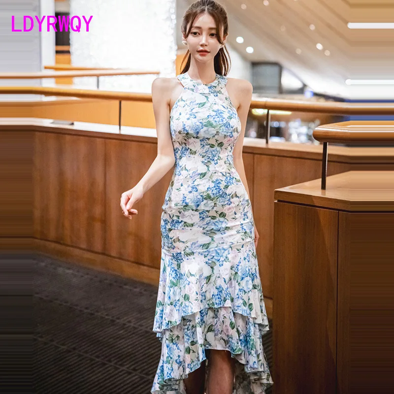 Sexy Neck Dress 2023 Summer New Korean temperament slim fashion print fishtail skirt
Sexy Neck Dress 2023 Summer New Korean temperament slim fashion print fishtail skirt