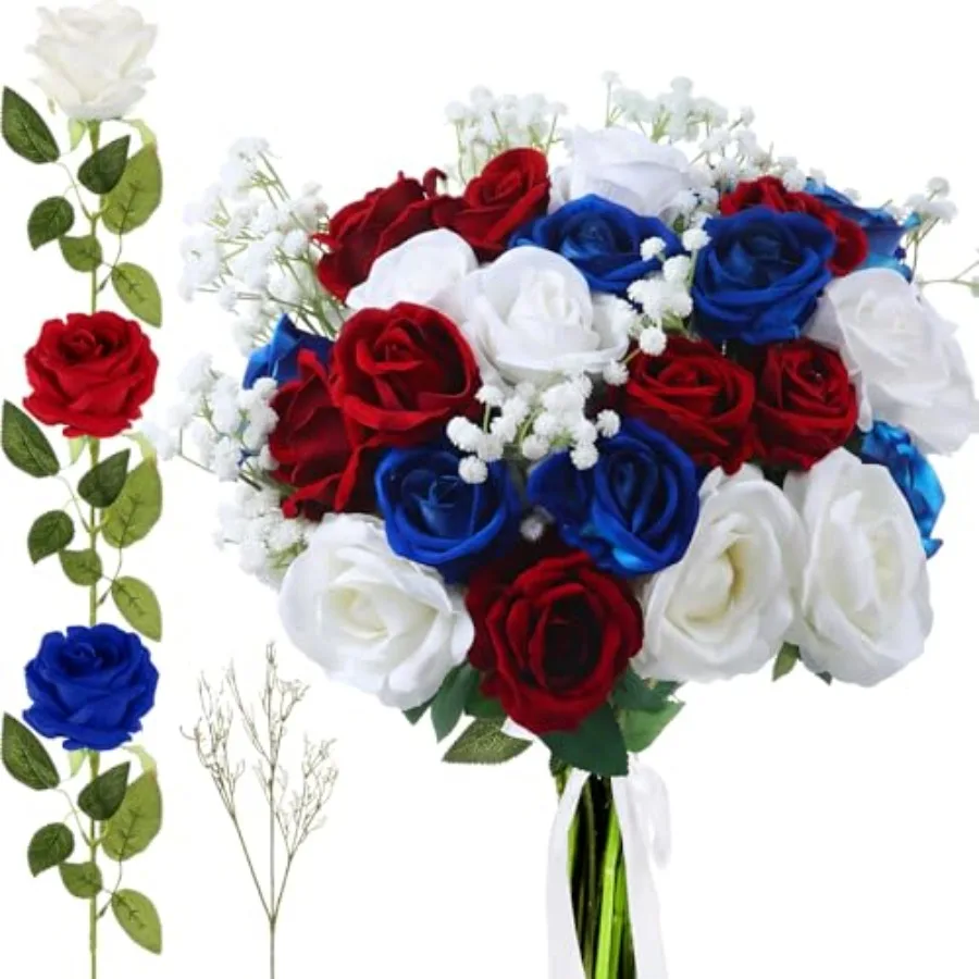 54 Pcs Red White and Blue Artificial Roses Bulk Faux Flower with Long Stems and 18 Pcs Baby Breath Bouquets for for 4th July We
54 Pcs Red White and Blue Artificial Roses Bulk Faux Flower with Long Stems and 18 Pcs Baby Breath Bouquets for for 4th July We