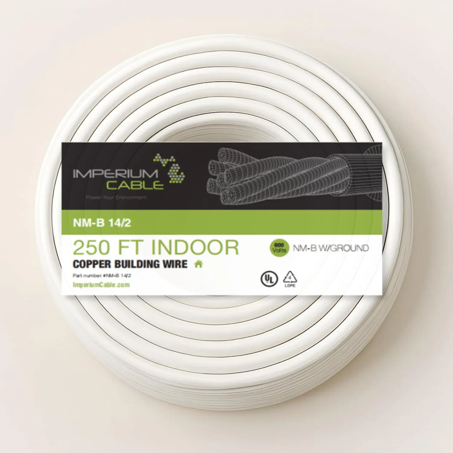 14/2 NM-B Electrical Wire – 250ft Coil Solid Copper, Indoor Residential Cable with Ground White Jacket 600V Rated
14/2 NM-B Electrical Wire – 250ft Coil Solid Copper, Indoor Residential Cable with Ground White Jacket 600V Rated