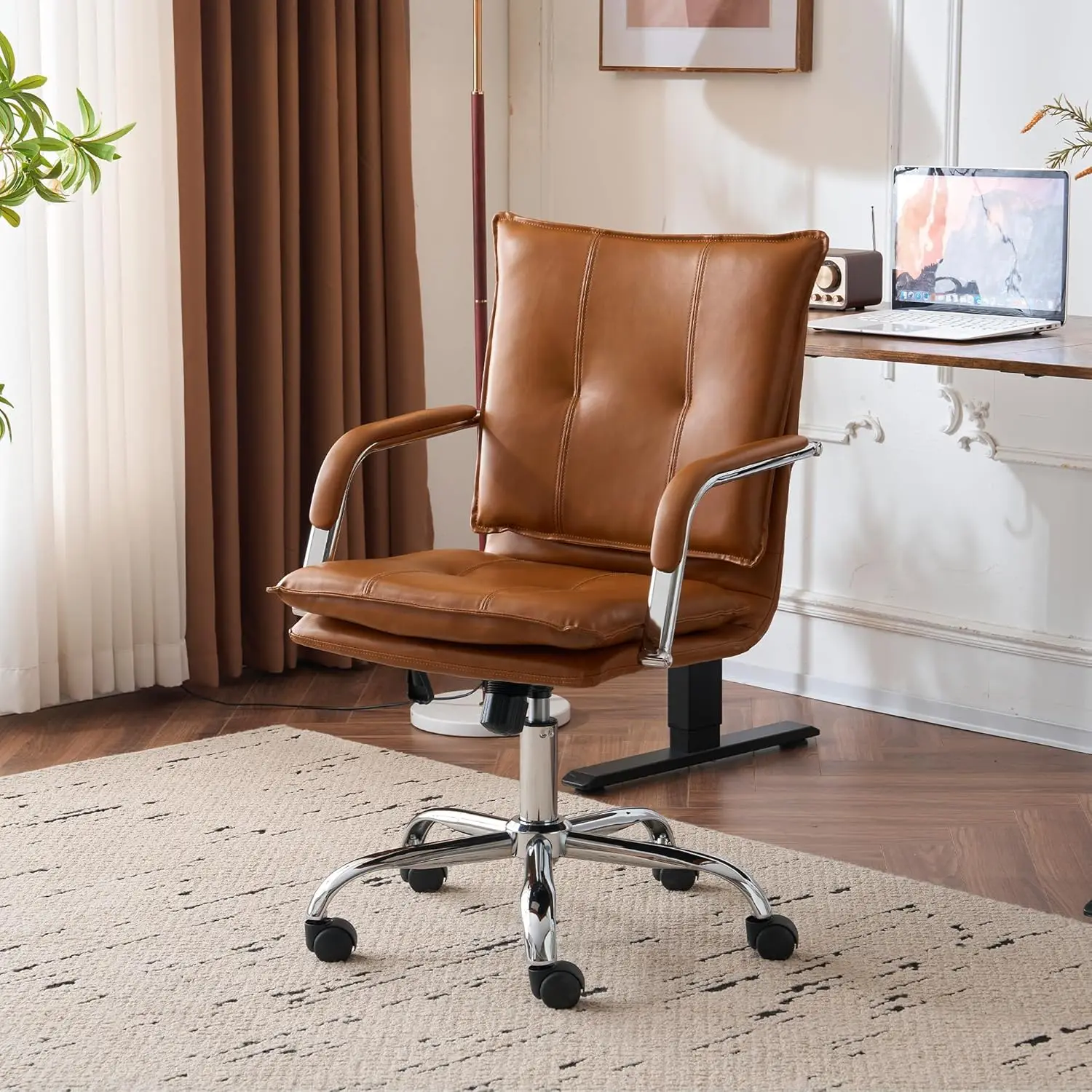 Mid-Ba Ergonomic Leather Office Chair, Modern Upholstered Executive Desk Chair With Gold Frame Armrest Computer Task Chair
Mid-Ba Ergonomic Leather Office Chair, Modern Upholstered Executive Desk Chair With Gold Frame Armrest Computer Task Chair