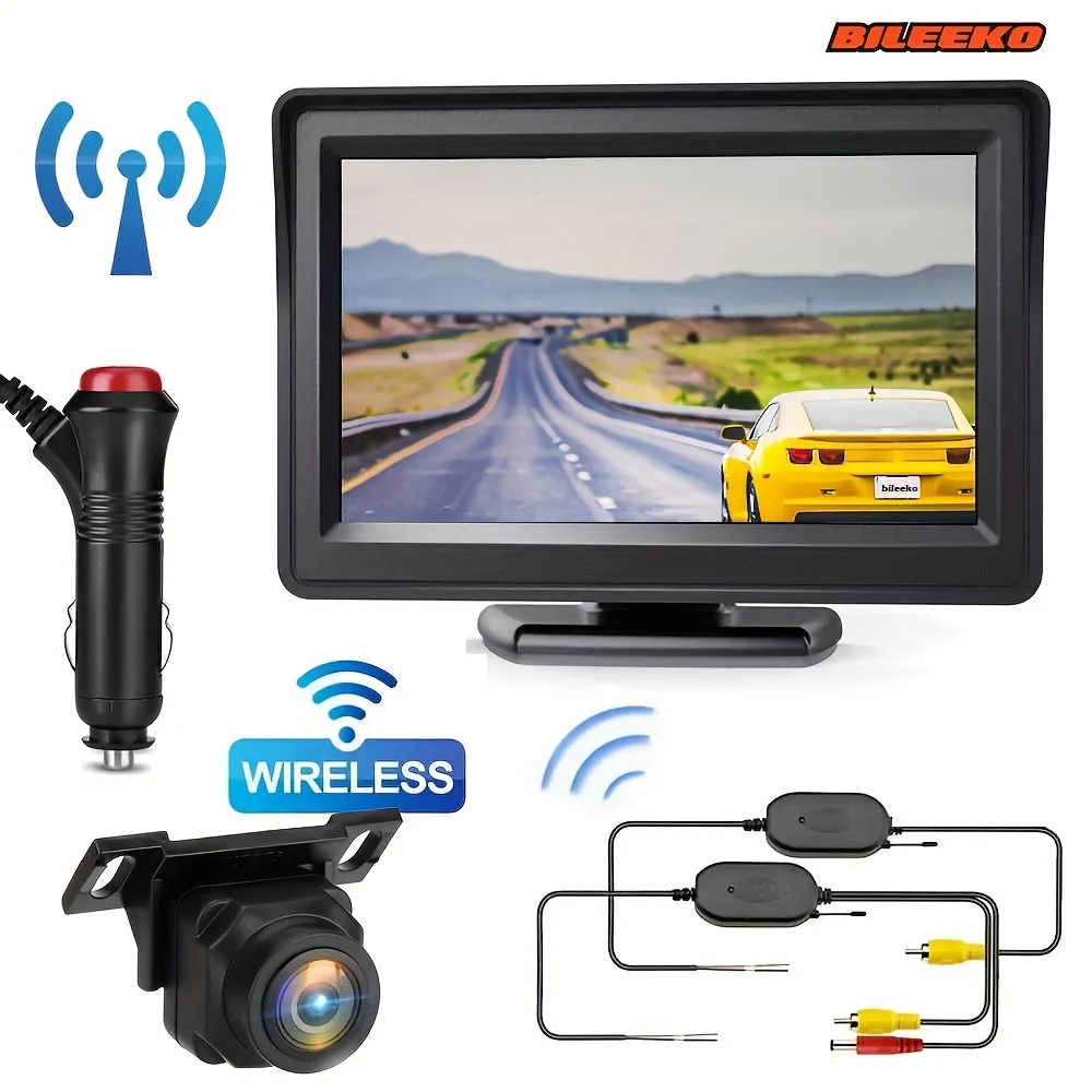 Car Rear view Camera Kit 4.3 inch Monitor with Wireless Transmitter Backup Reverse Parking Assistant System for RV, Trucks, SUV
Car Rear view Camera Kit 4.3 inch Monitor with Wireless Transmitter Backup Reverse Parking Assistant System for RV, Trucks, SUV