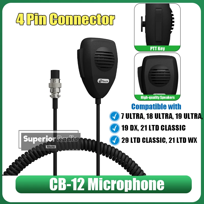CB-12 Microphone 4 Pin Connector Ham Mic Mobile Radio Speaker Compatible with Models With 4-Pin Screw-on Connecter Cobra 7 ULTRA
CB-12 Microphone 4 Pin Connector Ham Mic Mobile Radio Speaker Compatible with Models With 4-Pin Screw-on Connecter Cobra 7 ULTRA