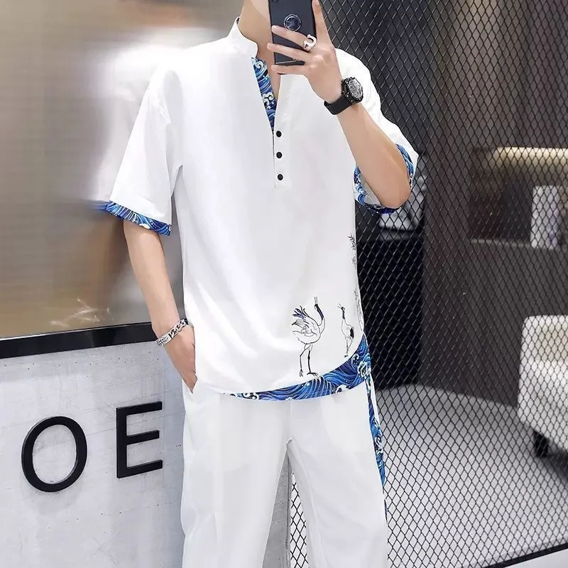 Ice Silk Men's Short Sleeve T-Shirt 2 Piece Set with Tang Suit Elements Loose Fit Summer Wear Cultural Design for Men's Clothing
Ice Silk Men's Short Sleeve T-Shirt 2 Piece Set with Tang Suit Elements Loose Fit Summer Wear Cultural Design for Men's Clothing