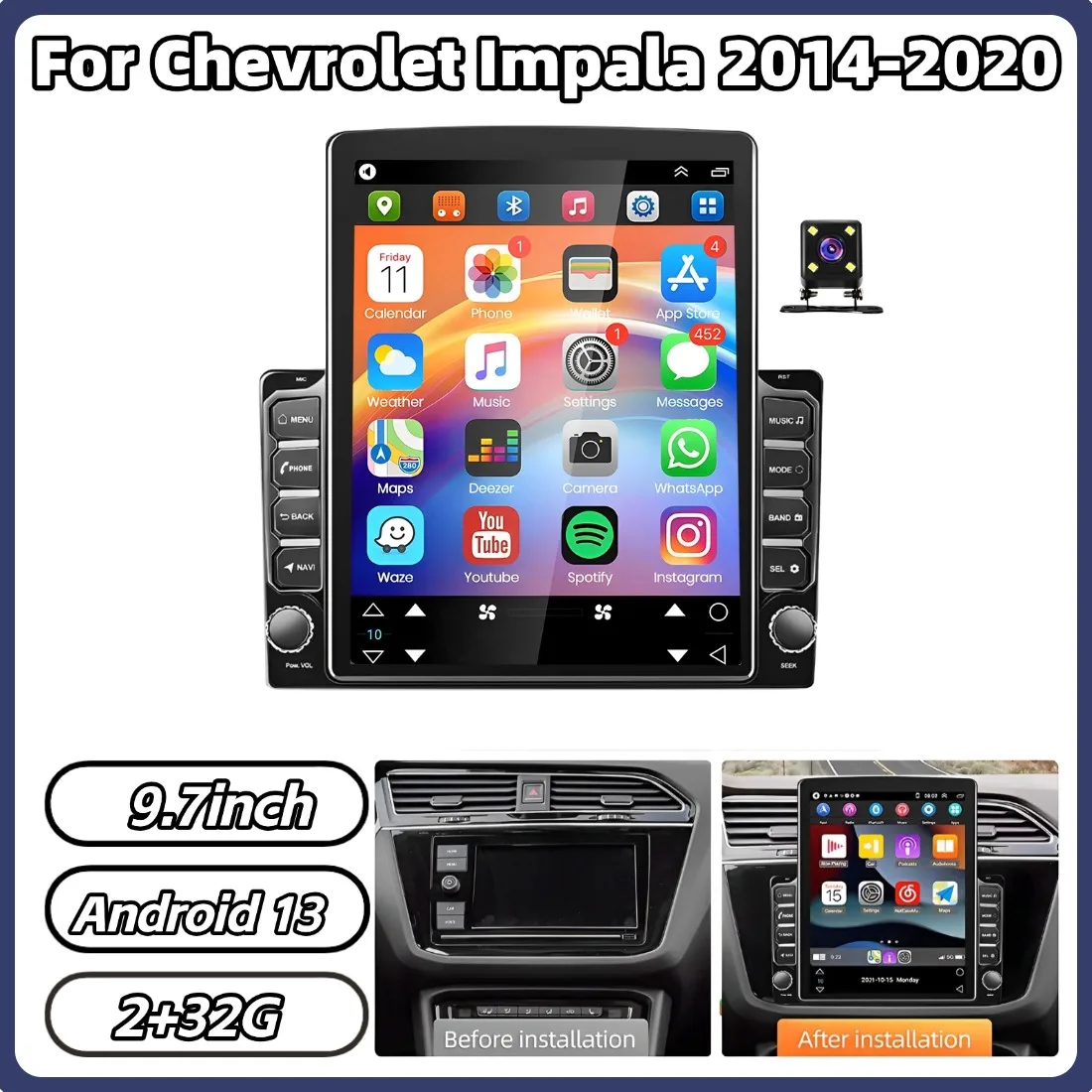 9.7in Double Din Car Stereo Radio For Impala 2014-2020 GPS Navigation Head Unit For Carplay Bluetooth WiFi Multimedia Player
9.7in Double Din Car Stereo Radio For Impala 2014-2020 GPS Navigation Head Unit For Carplay Bluetooth WiFi Multimedia Player