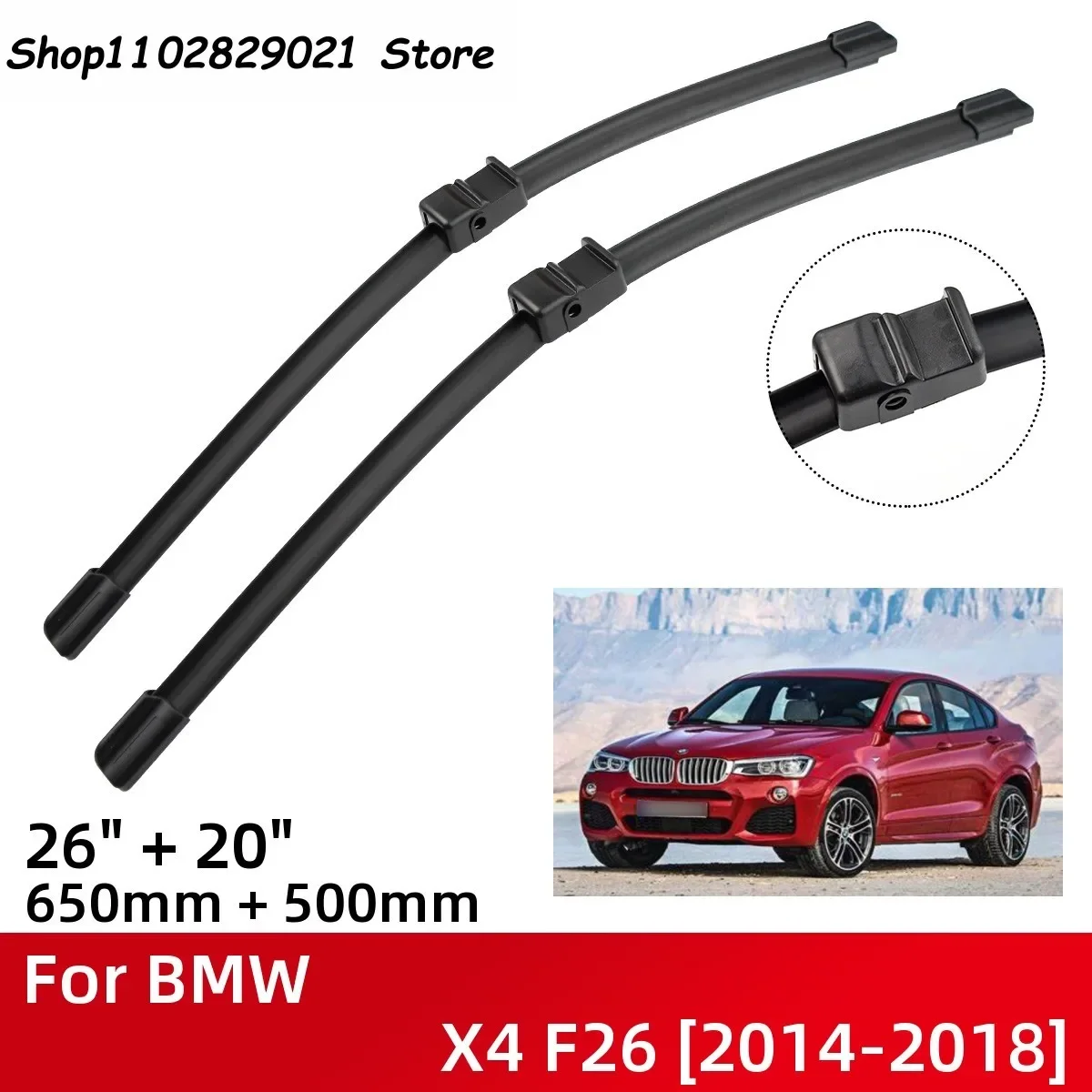 Front Wiper Blades For BMW X4 F26 2014-2018 Windshield Windscreen Window 26"+20" 2014 2015 2016 2017 2018
Front Wiper Blades For BMW X4 F26 2014-2018 Windshield Windscreen Window 26"+20" 2014 2015 2016 2017 2018