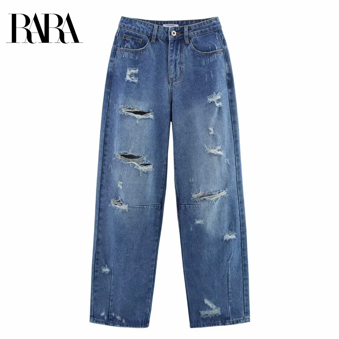 RARA Women's Fashion - Forward Low - rise Wide - leg Jeans with Eye - catching Distressed Hole Decorations for a Stylish
RARA Women's Fashion - Forward Low - rise Wide - leg Jeans with Eye - catching Distressed Hole Decorations for a Stylish
