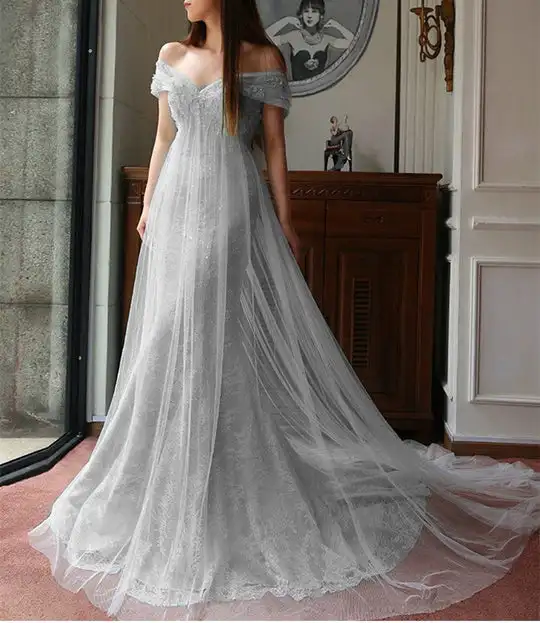 Fashion Elegant A-line Bridal Wedding Dress V Neck Flared Sleeve Lace Applique Backless Slit Pleated Tulle 2024
Fashion Elegant A-line Bridal Wedding Dress V Neck Flared Sleeve Lace Applique Backless Slit Pleated Tulle 2024