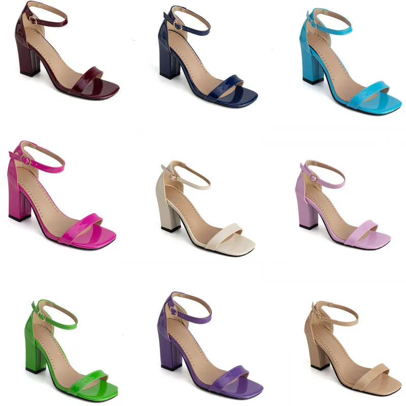 Patent PU Leather Nude Navy Blue Open Toe Block High Heels Summer Concise Shoes for Wedding Bride Pink Purple Sandals Size 53 54
Patent PU Leather Nude Navy Blue Open Toe Block High Heels Summer Concise Shoes for Wedding Bride Pink Purple Sandals Size 53 54