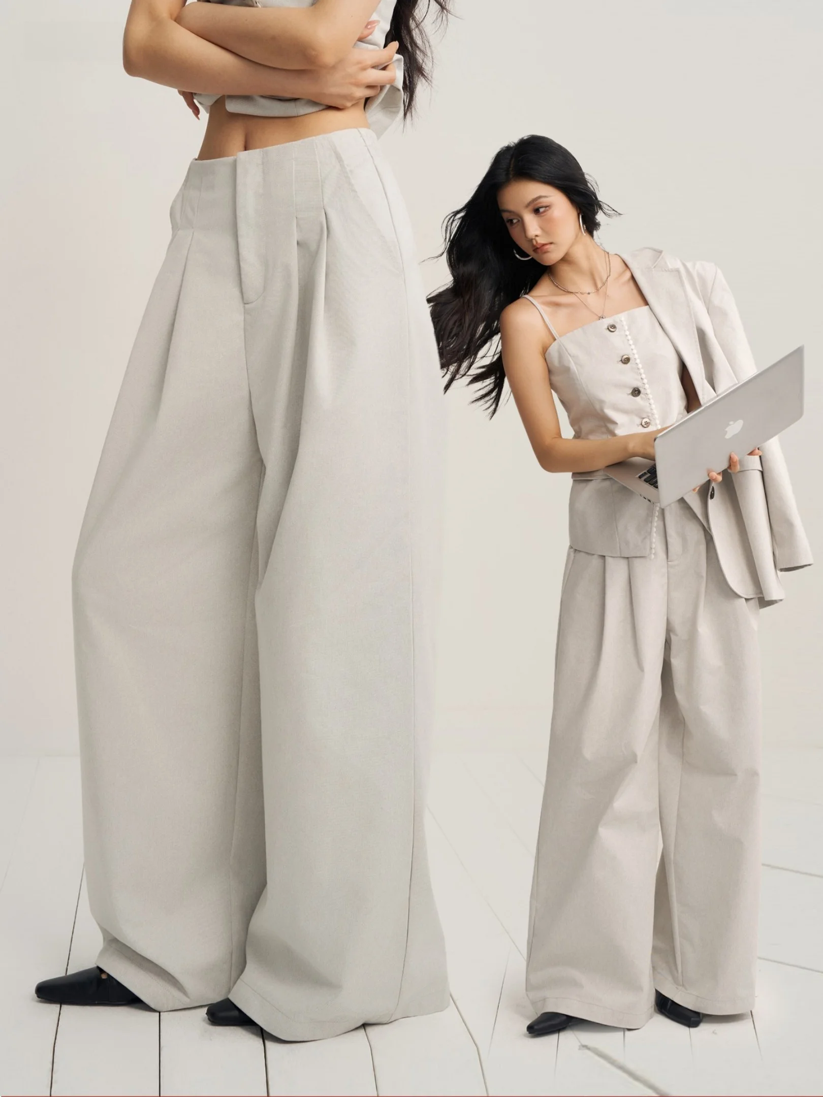 CHILL ZOEY Grey Three-Piece Suit Women's Style Casual Fashion Outerwear Vest Wide Leg Pants Autumn Season Collection
CHILL ZOEY Grey Three-Piece Suit Women's Style Casual Fashion Outerwear Vest Wide Leg Pants Autumn Season Collection