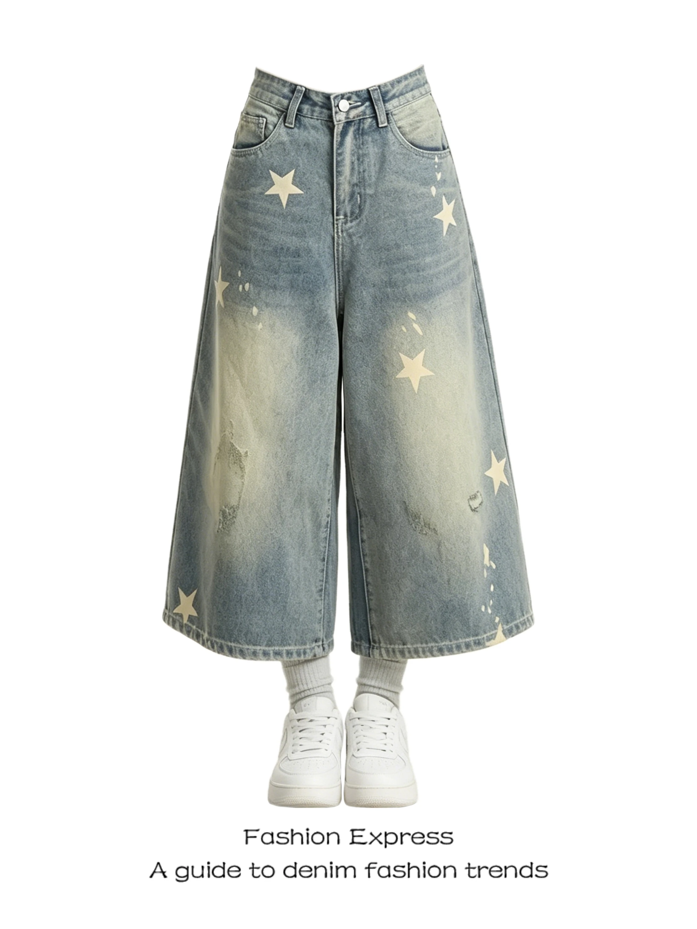 Retro American Women's Short Pants Summer Outdoor Wear Star Print Denim Washed Loose Wide Leg Casual Seven-Foot Jeans
Retro American Women's Short Pants Summer Outdoor Wear Star Print Denim Washed Loose Wide Leg Casual Seven-Foot Jeans