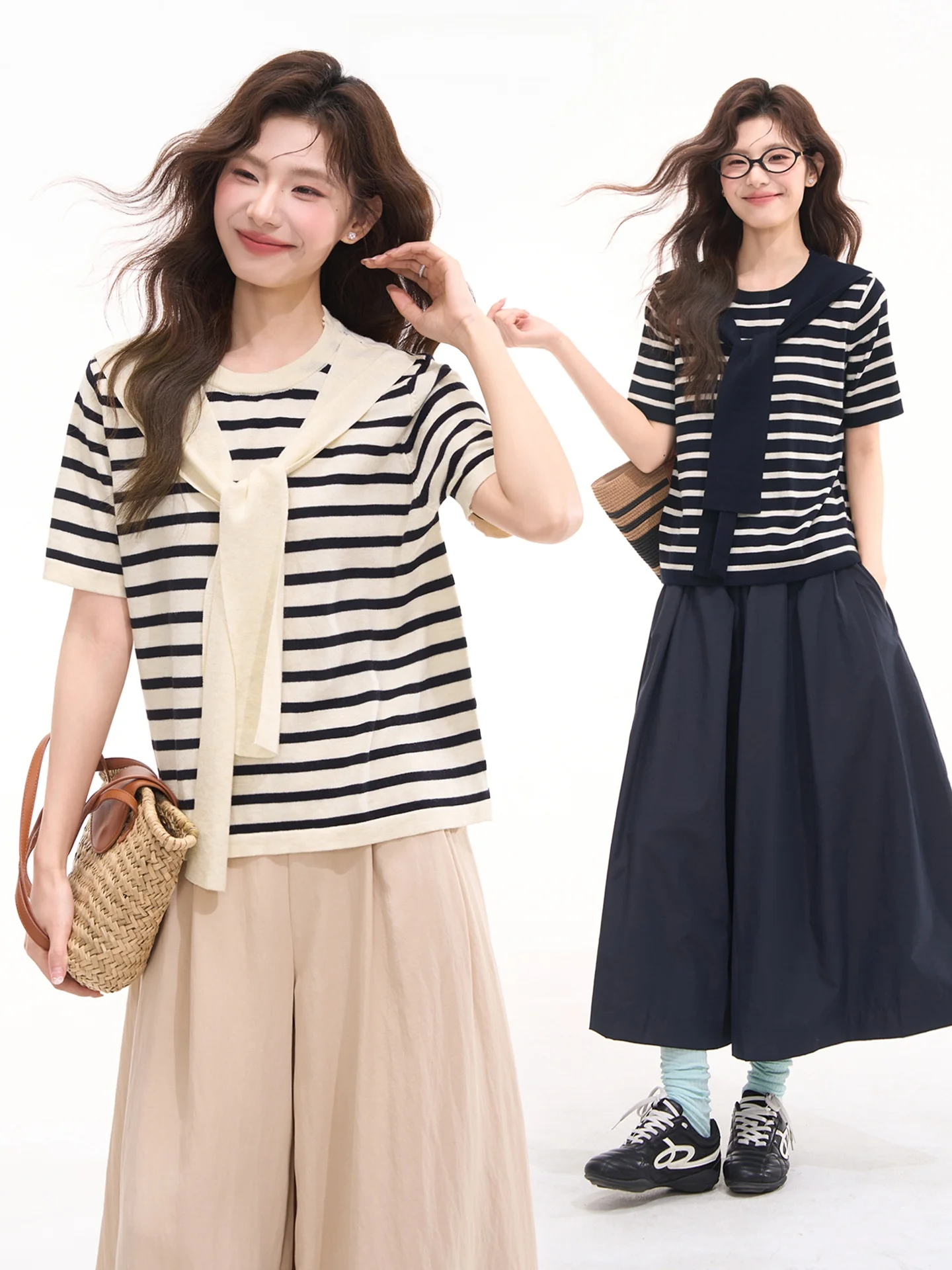 Heme 6 Wool Blend Stripe Short Sleeve Knitwear Shoulder Wrap Women's Summer Versatile Simple Style Loose Fit round Neck Top
Heme 6 Wool Blend Stripe Short Sleeve Knitwear Shoulder Wrap Women's Summer Versatile Simple Style Loose Fit round Neck Top