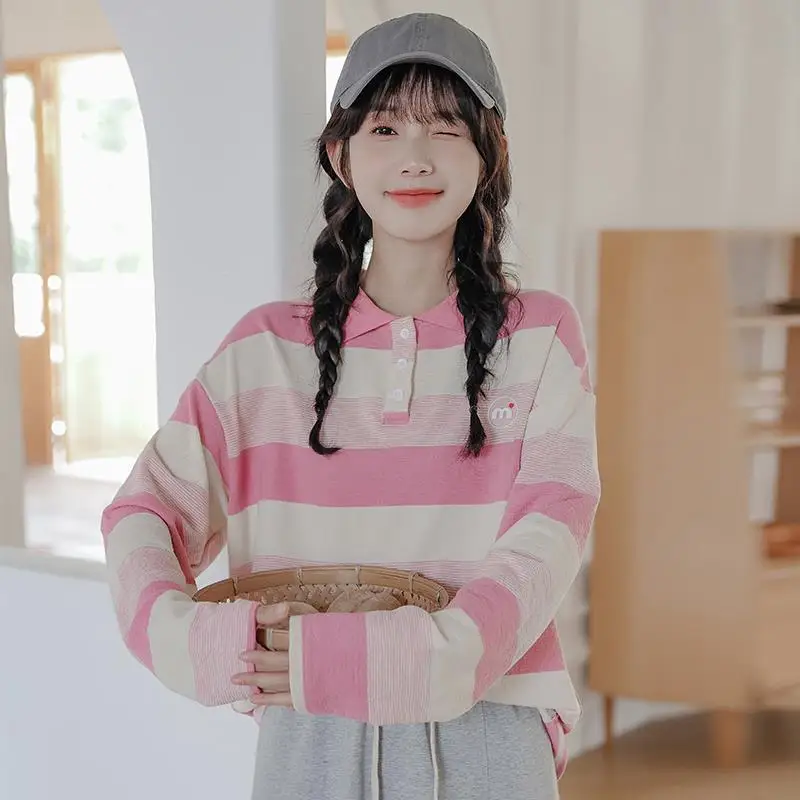 2023 New Korean Pink Striped T Shirts Women Oversize Kawaii Clothes Autumn Polo Tshirts Long Sleeve Loose Preppy Style Tees Tops
2023 New Korean Pink Striped T Shirts Women Oversize Kawaii Clothes Autumn Polo Tshirts Long Sleeve Loose Preppy Style Tees Tops