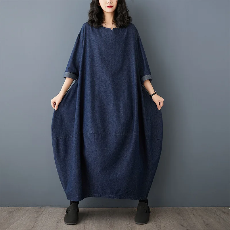 Long Dress Women Denim Dresses A Line Vestidos Round Neck Hlaf Sleeve Elegant Splice Y2k Streetwear Casual Work Slim Fit 2025 
Long Dress Women Denim Dresses A Line Vestidos Round Neck Hlaf Sleeve Elegant Splice Y2k Streetwear Casual Work Slim Fit 2025