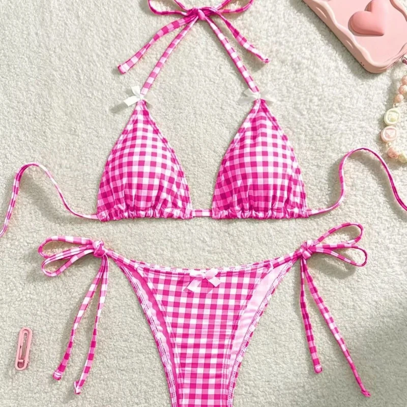 Y2k Pink Plaid Halter Neck Bikini Bow High Waist Two-Piece Swimwear Korean Style Sexy Beach Wear Pool Party Hot Girl Summer
Y2k Pink Plaid Halter Neck Bikini Bow High Waist Two-Piece Swimwear Korean Style Sexy Beach Wear Pool Party Hot Girl Summer