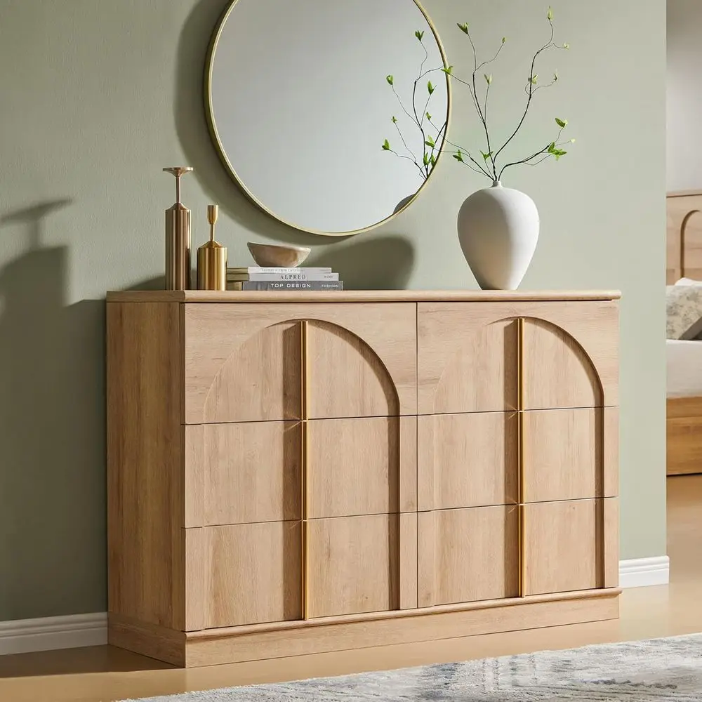 Wide Arched Bedroom Dresser with 6 Drawers, 47.3 Wide, Rounded Edges & Metal Handles, Oak Wood Storage for Living Room, Hallway
Wide Arched Bedroom Dresser with 6 Drawers, 47.3 Wide, Rounded Edges & Metal Handles, Oak Wood Storage for Living Room, Hallway
