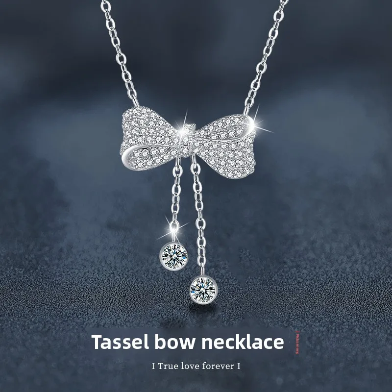 S925 Sterling Silver D Color Moissanite Pendant Necklace with Tassel Bow - Women's Elegant Collarbone Chain
S925 Sterling Silver D Color Moissanite Pendant Necklace with Tassel Bow - Women's Elegant Collarbone Chain