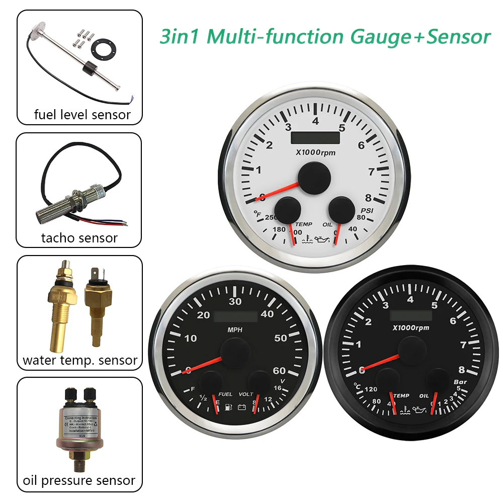85mm GPS Speedometer Odometer with Fuel Level Tachometer Water Temp Oil Pressure and Red Backlight for Boat Car Yacht Universal
85mm GPS Speedometer Odometer with Fuel Level Tachometer Water Temp Oil Pressure and Red Backlight for Boat Car Yacht Universal
