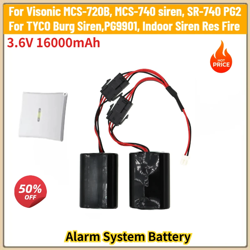 High Quality 3.6V 16000mAh Alarm System Battery for Visonic SR-740 PG2, MCS-720B MCS-740,PG9901 Brand New Replacement Battery
High Quality 3.6V 16000mAh Alarm System Battery for Visonic SR-740 PG2, MCS-720B MCS-740,PG9901 Brand New Replacement Battery