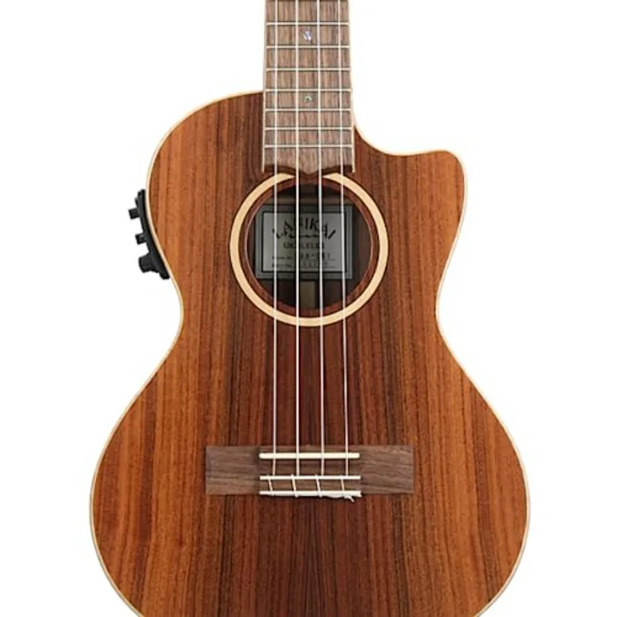 Tenor ukulele for live performance, solid morado wood, natural finish, cutaway design with built-in electronics
Tenor ukulele for live performance, solid morado wood, natural finish, cutaway design with built-in electronics