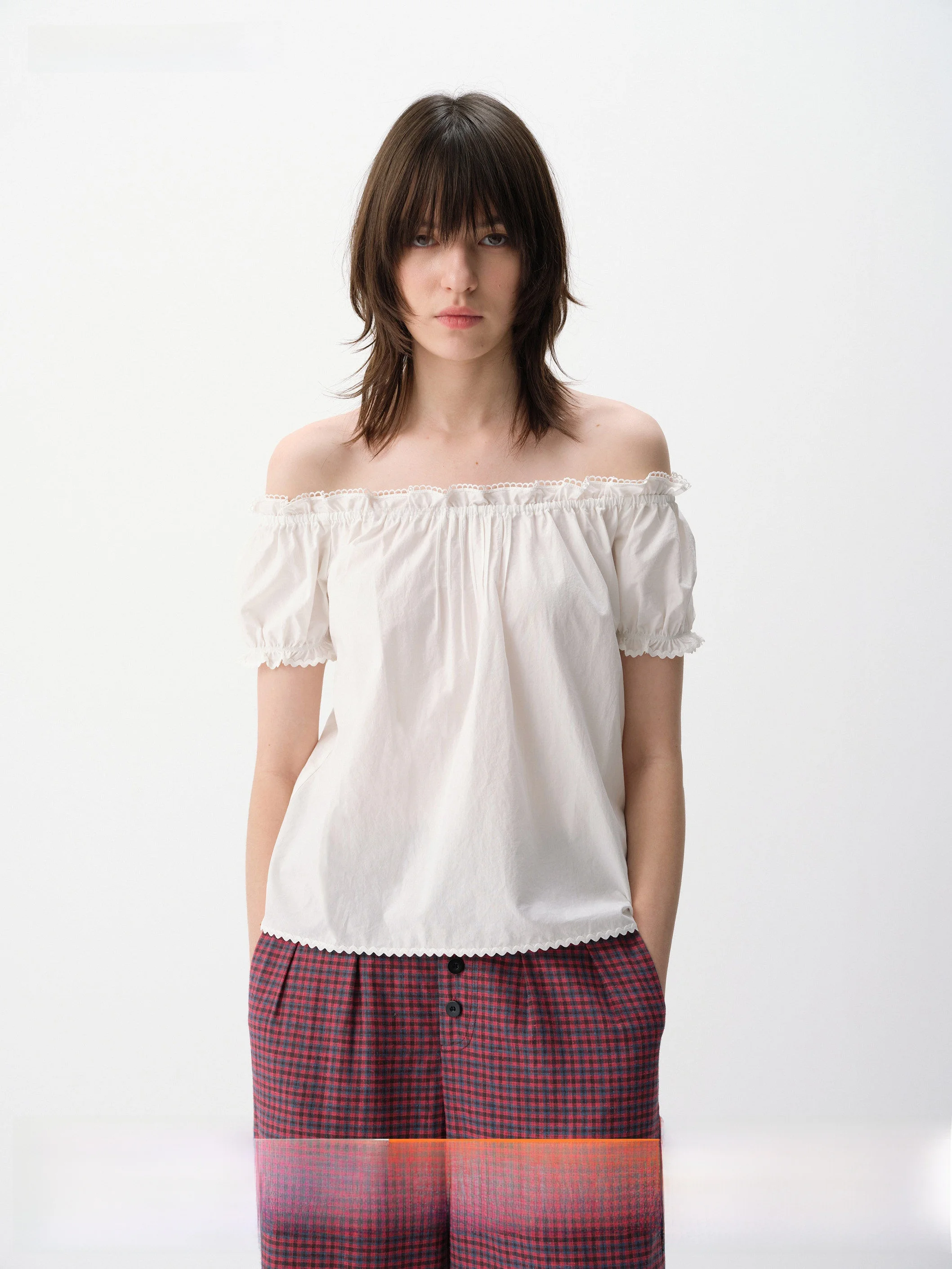 SeeSimple Lace Trim Pleated Design Two-Way Wear Bubble Sleeve Short Sleeve Top Cotton Commute Style Women's T-shirt
SeeSimple Lace Trim Pleated Design Two-Way Wear Bubble Sleeve Short Sleeve Top Cotton Commute Style Women's T-shirt