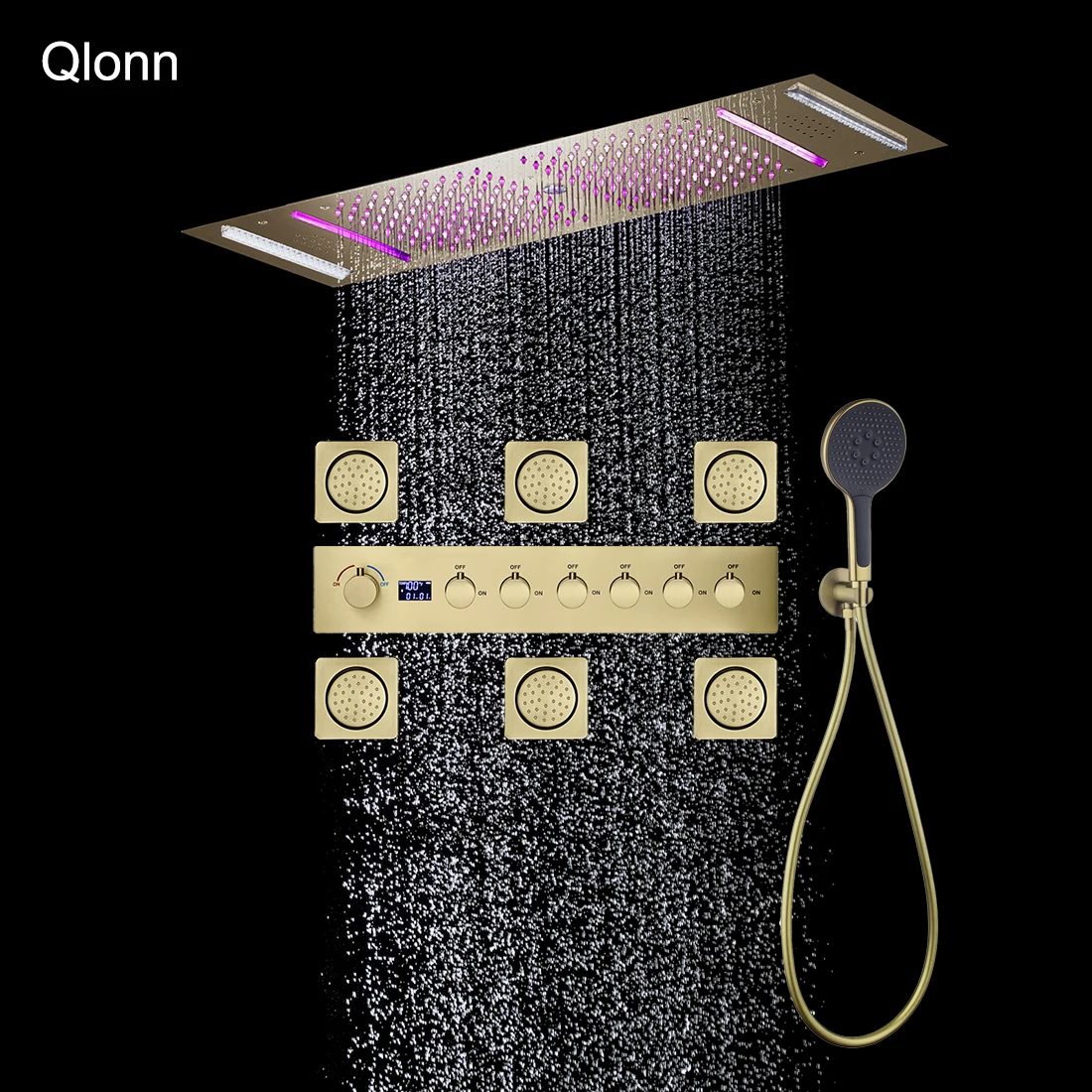Qlonn Matte Black 35×12 Inch LED Ceiling Mount Shower System 4 Functions Digital Cold Hot Mixer Valve Concealed Showers Head Set
Qlonn Matte Black 35×12 Inch LED Ceiling Mount Shower System 4 Functions Digital Cold Hot Mixer Valve Concealed Showers Head Set