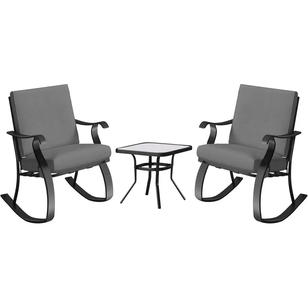 3-Piece Cushioned Outdoor Rocking Chair Set with Square Side Table, Charcoal Gray
3-Piece Cushioned Outdoor Rocking Chair Set with Square Side Table, Charcoal Gray
