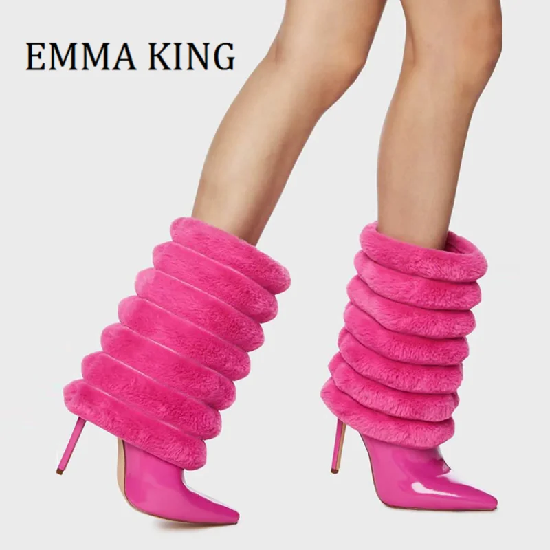 Women Pink Patent Leather Stiletto Heel Boots Female Sexy Pointed Toe Faux Fur Mid-Calf Boots Winter Warm Pull-on Style Shoes 44
Women Pink Patent Leather Stiletto Heel Boots Female Sexy Pointed Toe Faux Fur Mid-Calf Boots Winter Warm Pull-on Style Shoes 44