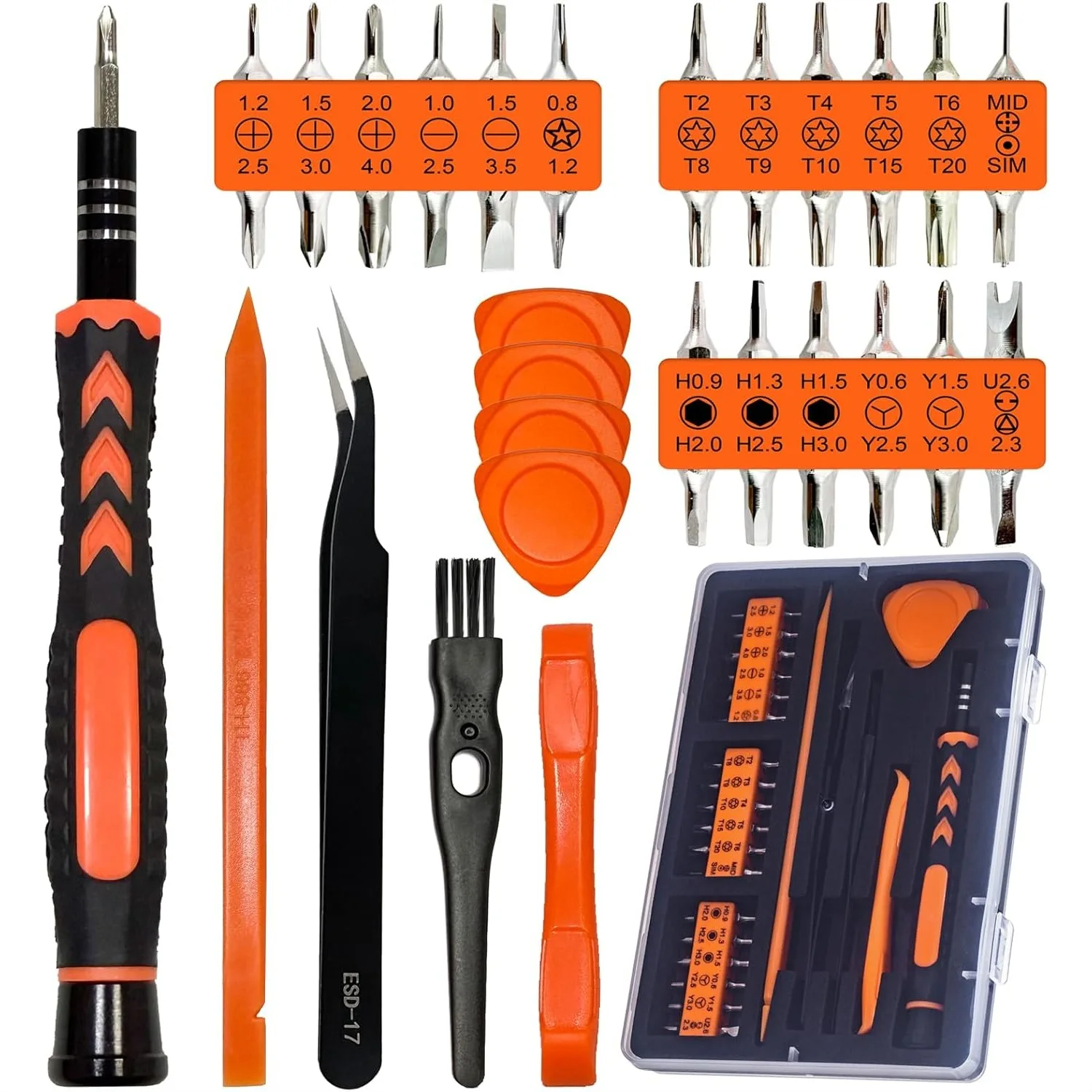 45PCS Precision Screwdriver Set With Case, Flathead Phillips Pentalobe Torx Star Small Repair Tool Kit for PC Laptop Tablet Phone Game Console Glasses Ring Doorbell
45PCS Precision Screwdriver Set With Case, Flathead Phillips Pentalobe Torx Star Small Repair Tool Kit for PC Laptop Tablet Phone Game Console Glasses Ring Doorbell