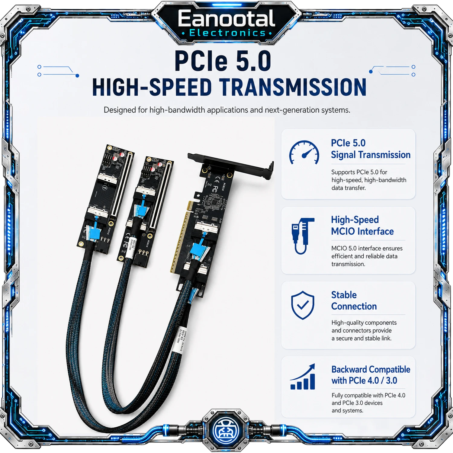 MCIO 5.0 to PCIe x16 GPU Expansion Kit PCIe 5.0 Riser Adapter Card Backplane Cable for Server Workstation
MCIO 5.0 to PCIe x16 GPU Expansion Kit PCIe 5.0 Riser Adapter Card Backplane Cable for Server Workstation