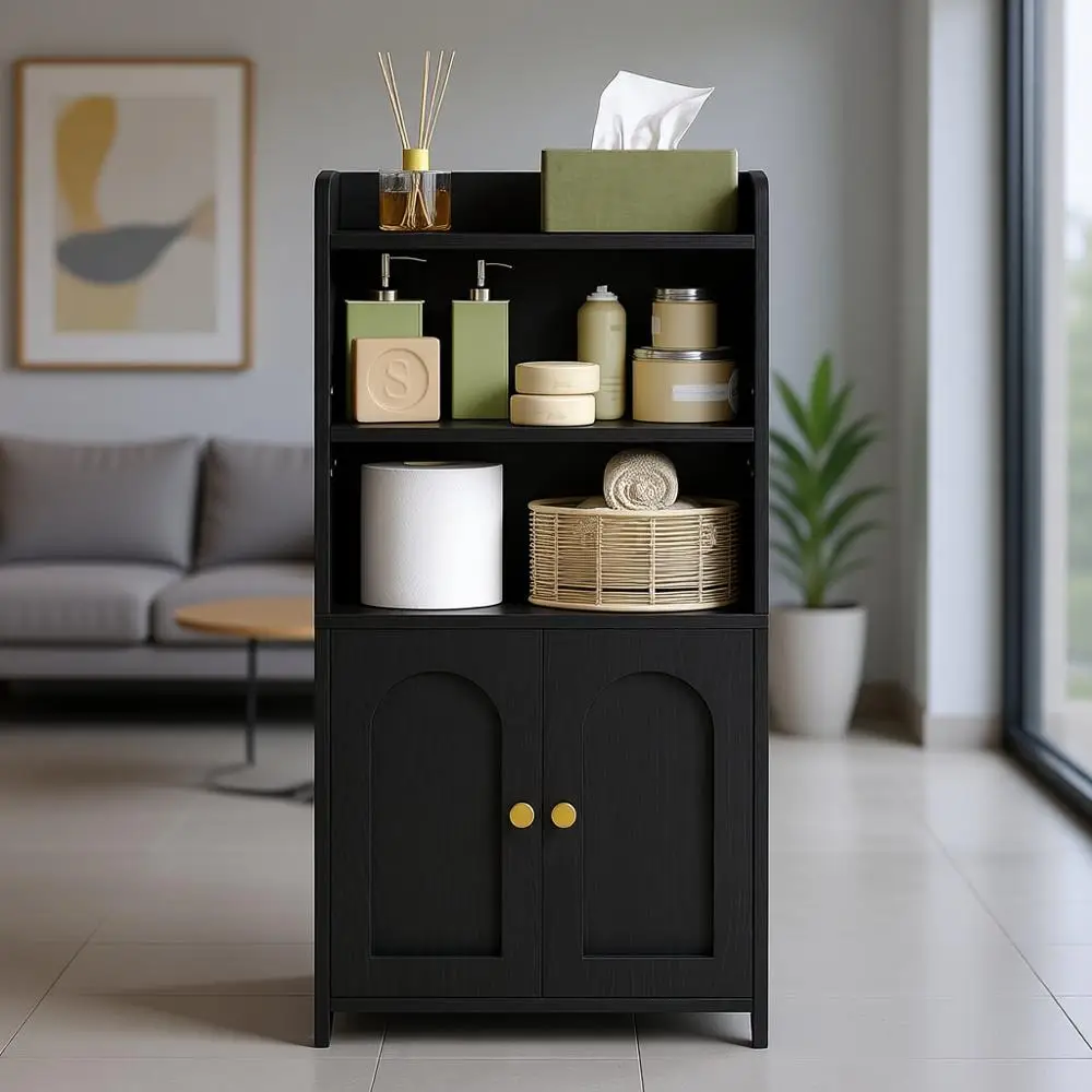Space-Saving Black Bathroom Storage Cabinet with 2 Doors and Adjustable Shelves
Space-Saving Black Bathroom Storage Cabinet with 2 Doors and Adjustable Shelves