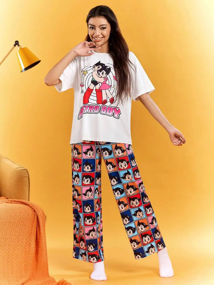 Astro Boy Cartoon Print Loose White T-Shirt And Elastic Waist Pants Pajama Set For Women
Astro Boy Cartoon Print Loose White T-Shirt And Elastic Waist Pants Pajama Set For Women