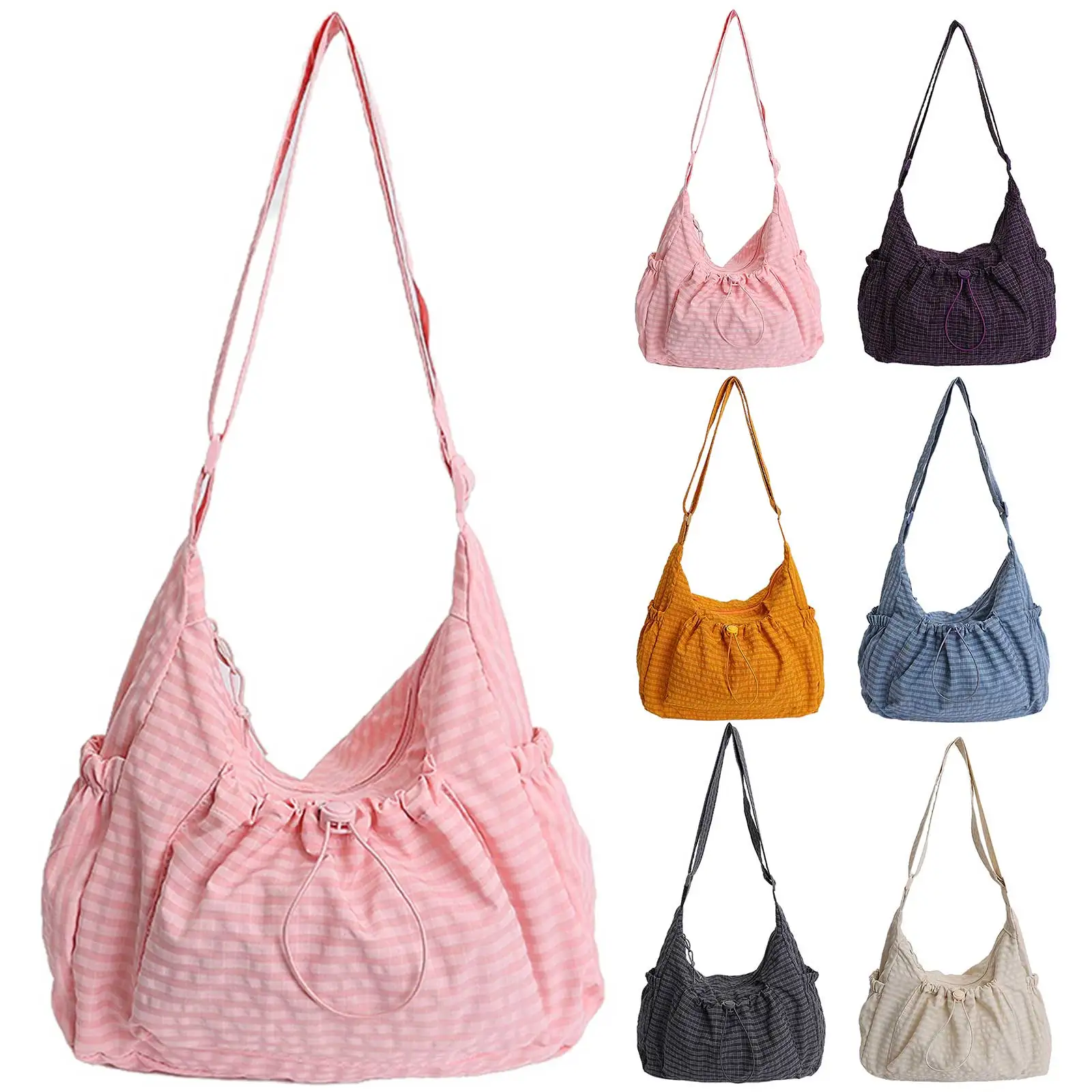 Women Stylish Nylon Crossbody Bag Drawstring All-Match Tote Bags Grid Pattern Satchel Bags for Shopping Outdoor Travel Date
Women Stylish Nylon Crossbody Bag Drawstring All-Match Tote Bags Grid Pattern Satchel Bags for Shopping Outdoor Travel Date