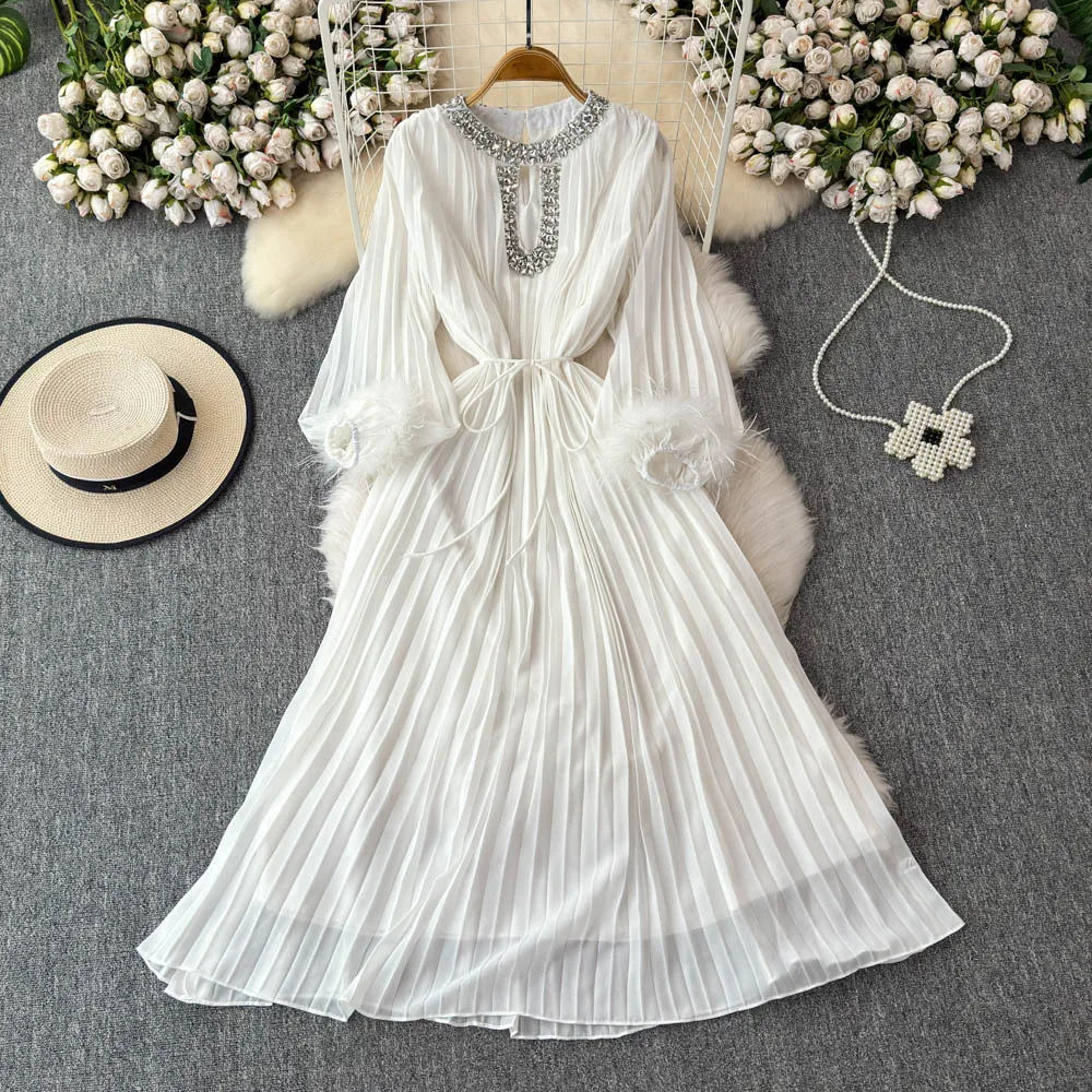 Pleated Dress Women Long Dresses A Line Vestidos Streetwear Hot Drilling White Party Club Elegant Feather Y2k High Waist Maxi
Pleated Dress Women Long Dresses A Line Vestidos Streetwear Hot Drilling White Party Club Elegant Feather Y2k High Waist Maxi