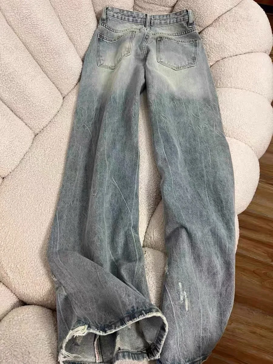 American Vibe Retro Washed Wide Leg Denim Jeans Women's High Waist Extended Loose Floor-Length Torn Small Size Jeans
American Vibe Retro Washed Wide Leg Denim Jeans Women's High Waist Extended Loose Floor-Length Torn Small Size Jeans
