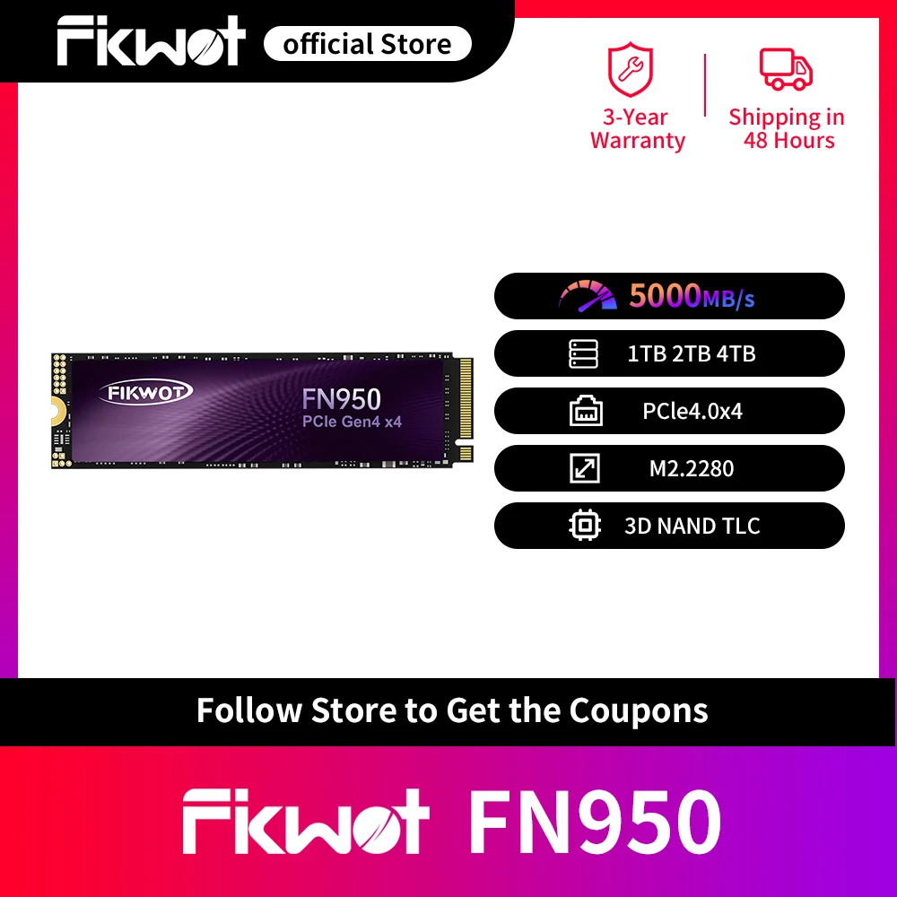 Fikwot FN950 SSD 1 ТБ 2 ТБ 4 ТБ PCIe4.0x4 NVMe До 5000 МБ/с M.2 2280 SSD Жесткий диск Внутренний твердотельный накопитель для ноутбука PS5 ПК
Fikwot FN950 SSD 1 ТБ 2 ТБ 4 ТБ PCIe4.0x4 NVMe До 5000 МБ/с M.2 2280 SSD Жесткий диск Внутренний твердотельный накопитель для ноутбука PS5 ПК